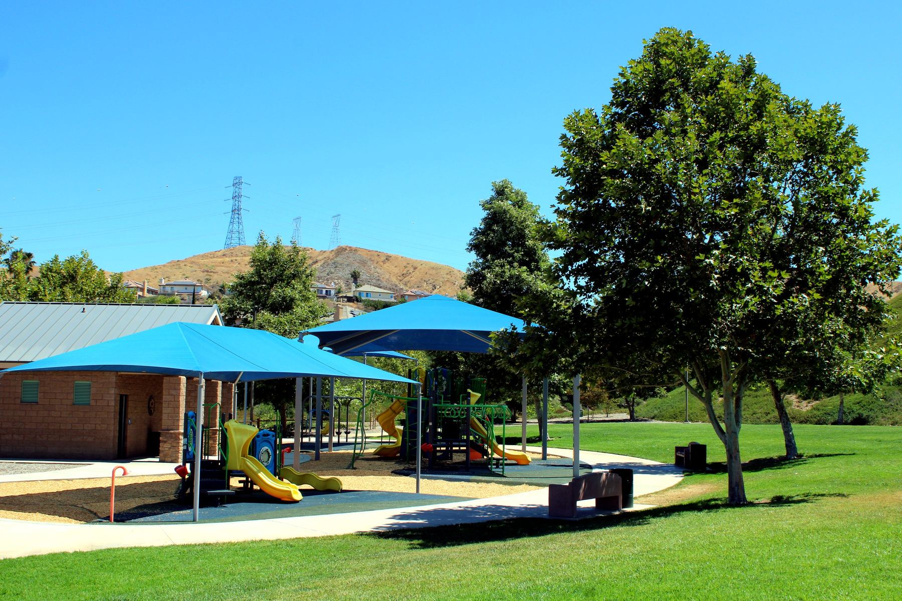 Copper Hill Park, with the hillside homes behind it