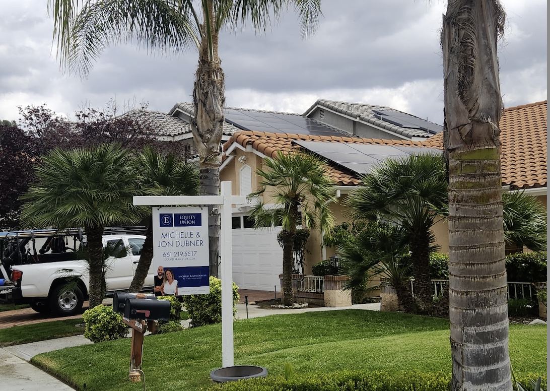 Michelle and Jon Dubner real Equity Union for-sale yard sign in front of a Santa Clarita home