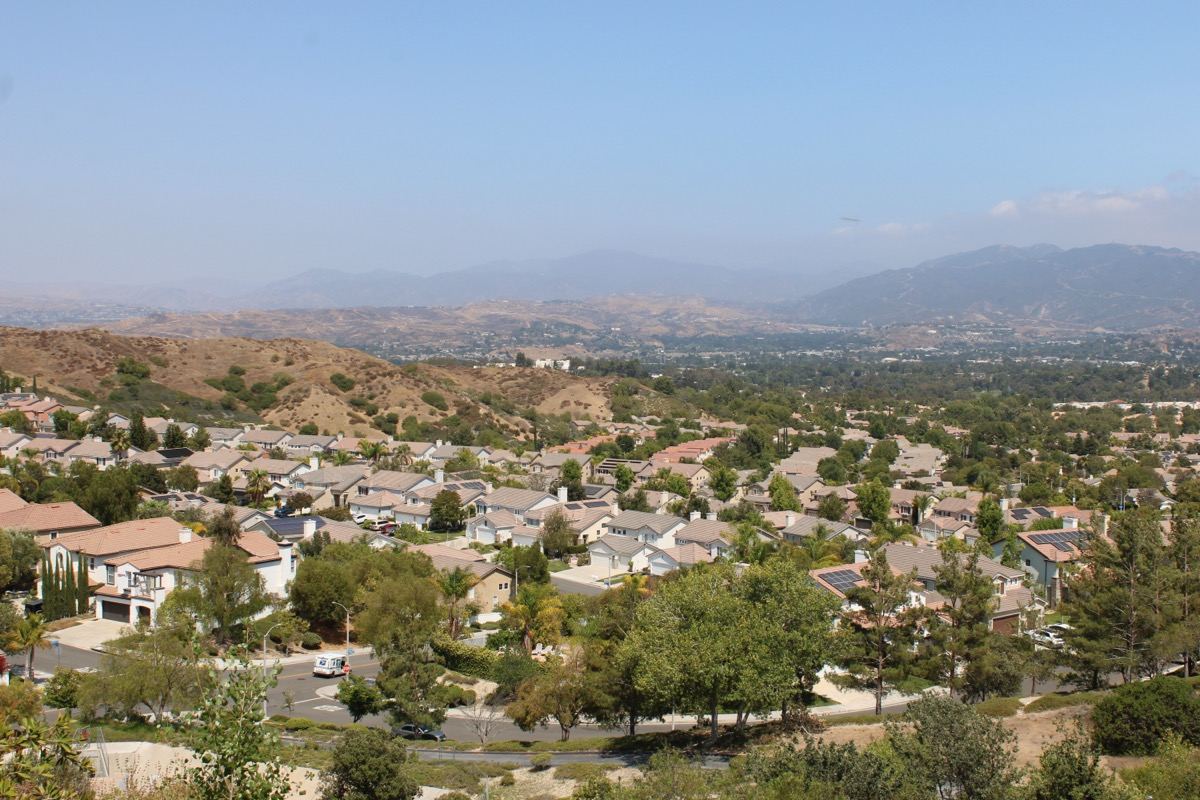 Aerial view of a Stevenson Ranch, California hillside neighborhood